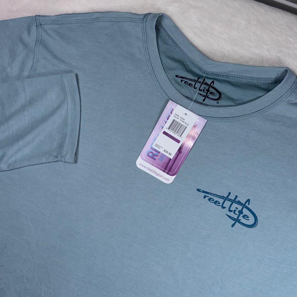 Reel Life Performance Shirt Men XXXL Stone Blue Fishing Graphic Long Sleeve